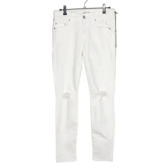 MOTHER Denim NWT White Looker Ankle Fray Raw Hem Jeans Little Miss Innocent 26 - Picture 2 of 16